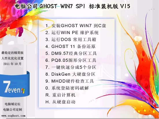 电脑公司 GHOST WIN7 SP1 32 位标准装机版 V15.0